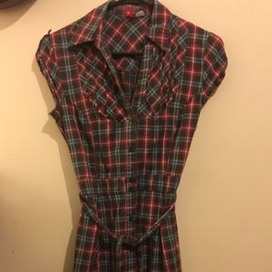 Button Up Plaid Shirt Dress